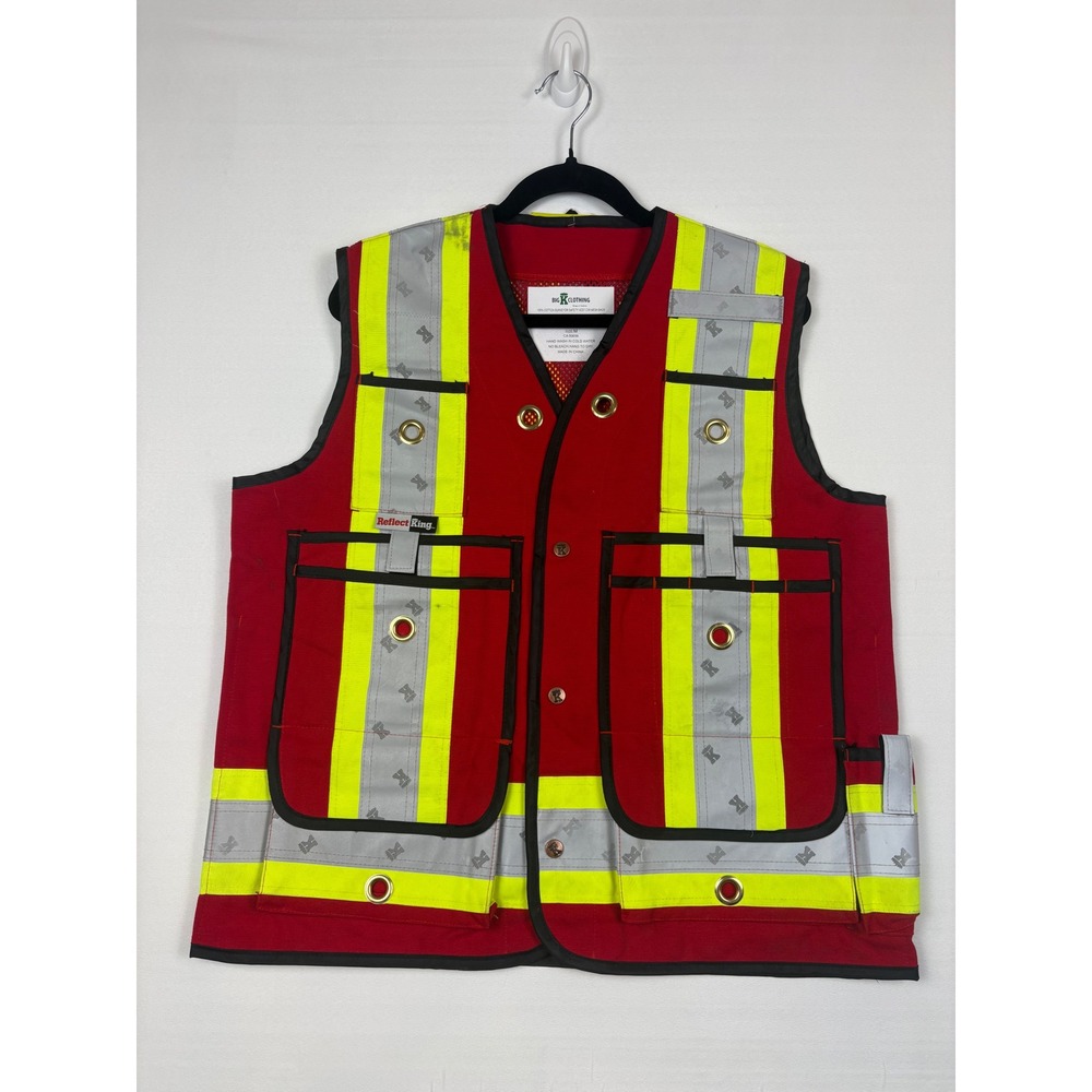 Big K Clothing Surveyor Safety Vest Mens M Red Cotton Reflective High Vis